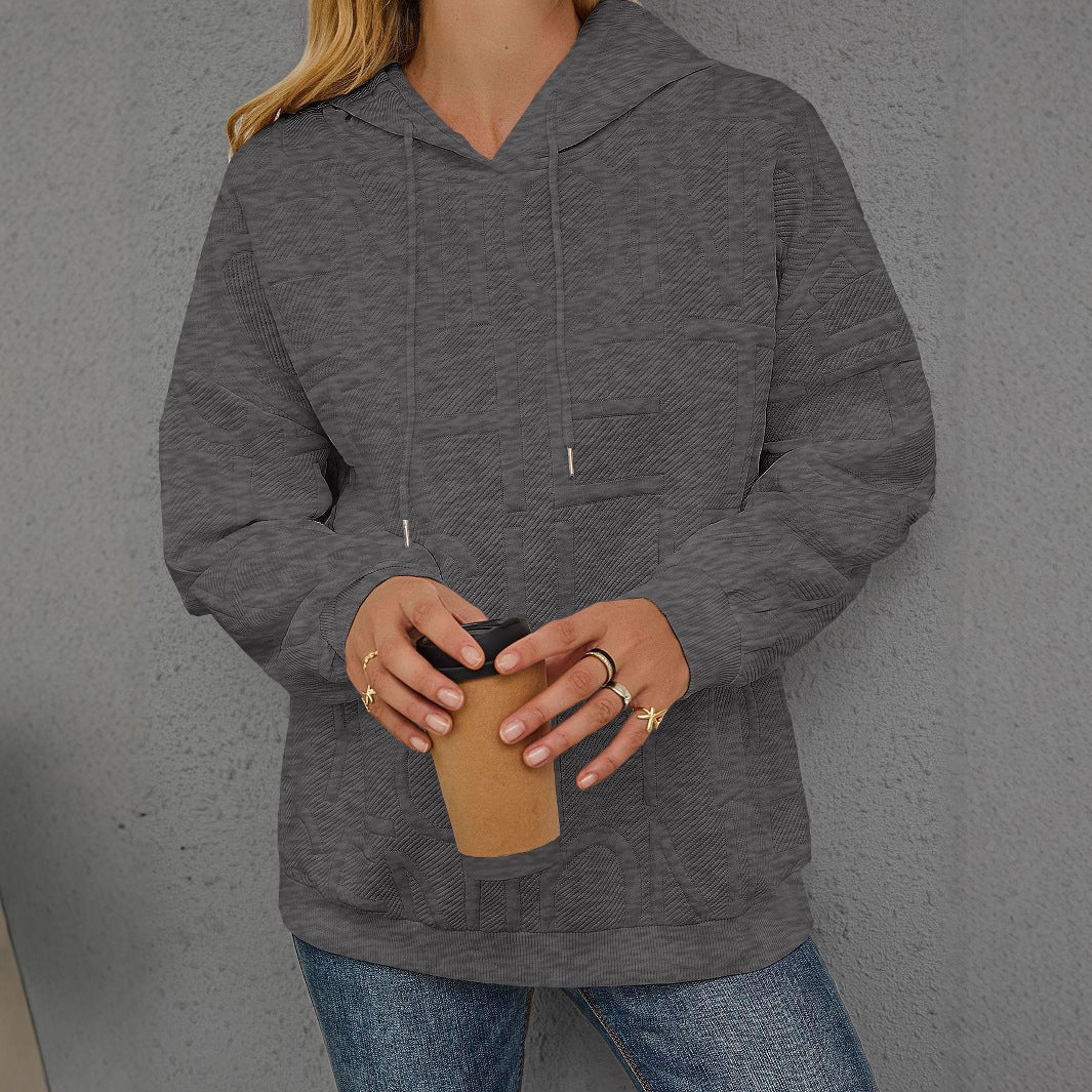 Loose Fashion Three-dimensional Printing Long Sleeve Pullover Hoodie Women