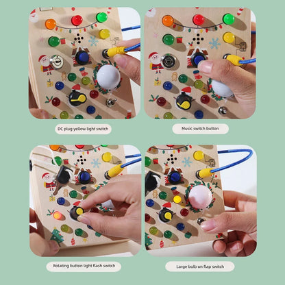 Wooden Children's Sensory Training Toys, Montessori Busy Board, LED Lights/Switch Control, Early Learning Educational, Baby Gift