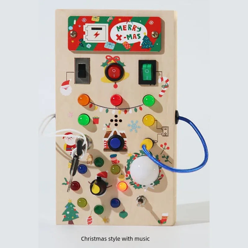 Wooden Children's Sensory Training Toys, Montessori Busy Board, LED Lights/Switch Control, Early Learning Educational, Baby Gift