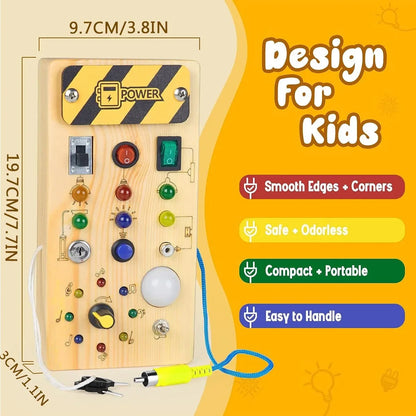 Wooden Children's Sensory Training Toys, Montessori Busy Board, LED Lights/Switch Control, Early Learning Educational, Baby Gift