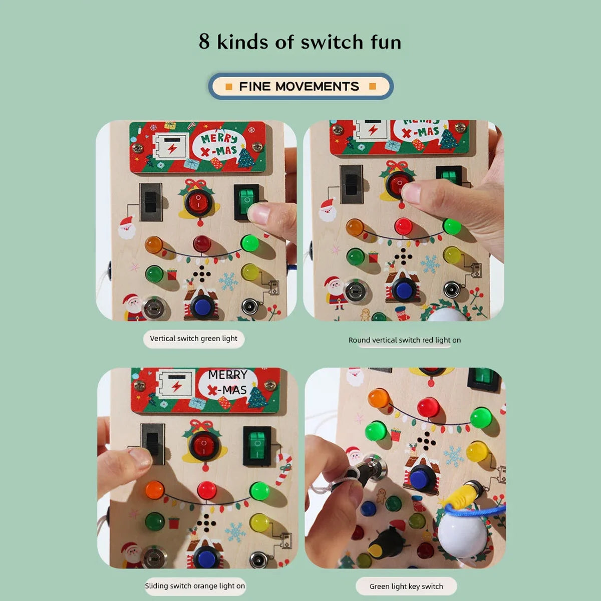 Wooden Children's Sensory Training Toys, Montessori Busy Board, LED Lights/Switch Control, Early Learning Educational, Baby Gift