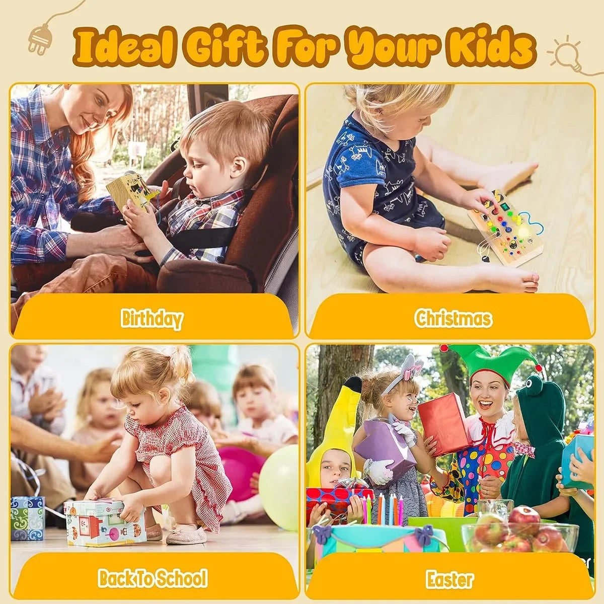 Wooden Children's Sensory Training Toys, Montessori Busy Board, LED Lights/Switch Control, Early Learning Educational, Baby Gift