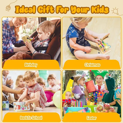 Wooden Children's Sensory Training Toys, Montessori Busy Board, LED Lights/Switch Control, Early Learning Educational, Baby Gift